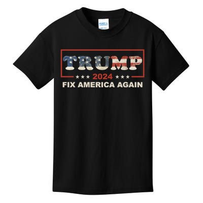 American Flag Conservative Gift With Trump 2024 Fix America Again Kids T-Shirt