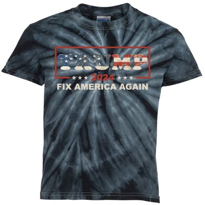 American Flag Conservative Gift With Trump 2024 Fix America Again Kids Tie-Dye T-Shirt