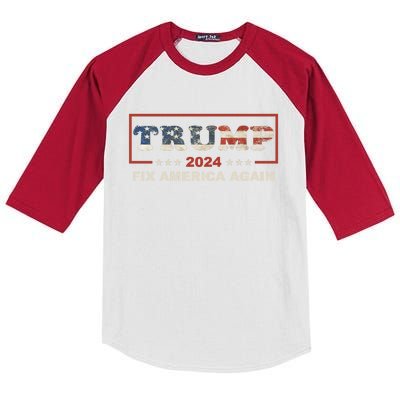 American Flag Conservative Gift With Trump 2024 Fix America Again Kids Colorblock Raglan Jersey