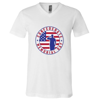 American Flag Confederate Memorial Day Gift V-Neck T-Shirt