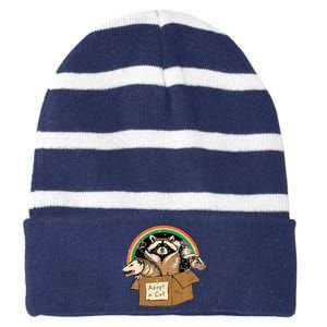 Adopt Forbidden Cats In Box Raccoon Skunks Possum Cat Lovers  Striped Beanie with Solid Band