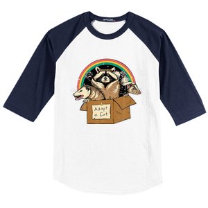 Adopt Forbidden Cats In Box Raccoon Skunks Possum Cat Lovers  Baseball Sleeve Shirt