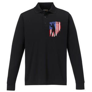 American Flag Cool Golfer Golf Dad Gift For Dad Father's Day Performance Long Sleeve Polo