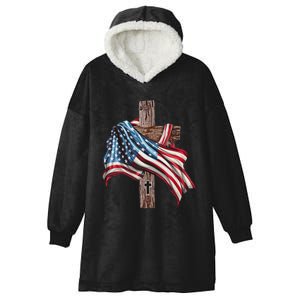 American Flag Christian Cross Jesus Patriotic Hooded Wearable Blanket