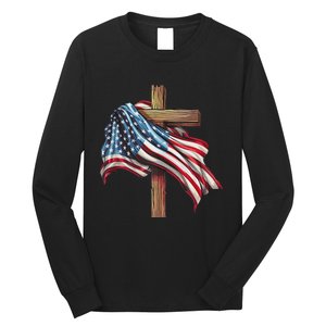 American Flag Christian Cross Jesus Patriotic Long Sleeve Shirt