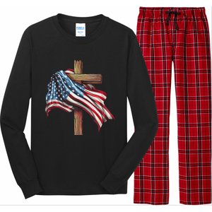 American Flag Christian Cross Jesus Patriotic Long Sleeve Pajama Set