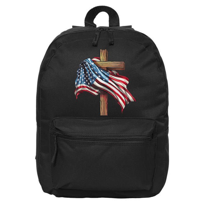 American Flag Christian Cross Jesus Patriotic 16 in Basic Backpack