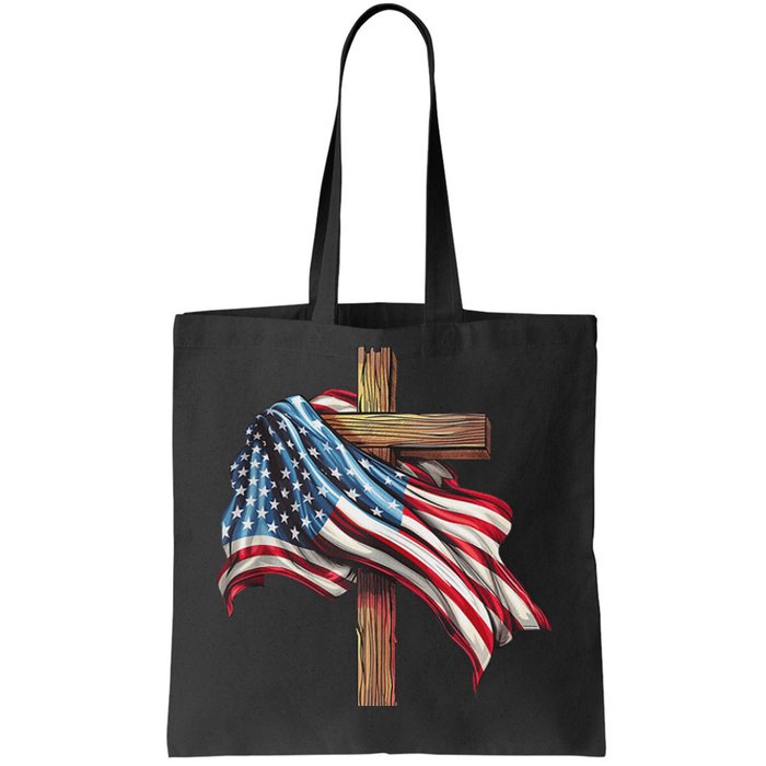 American Flag Christian Cross Jesus Patriotic Tote Bag