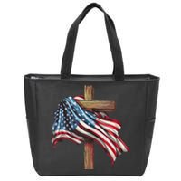 American Flag Christian Cross Jesus Patriotic Zip Tote Bag