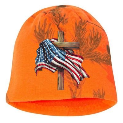 American Flag Christian Cross Jesus Patriotic Kati - Camo Knit Beanie