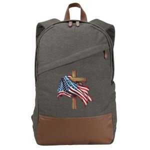 American Flag Christian Cross Jesus Patriotic Cotton Canvas Backpack