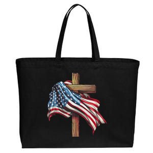 American Flag Christian Cross Jesus Patriotic Cotton Canvas Jumbo Tote