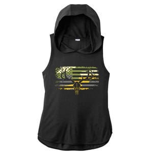 American Flag Camouflage Outdoor Antlers Deer Ladies PosiCharge Tri-Blend Wicking Draft Hoodie Tank