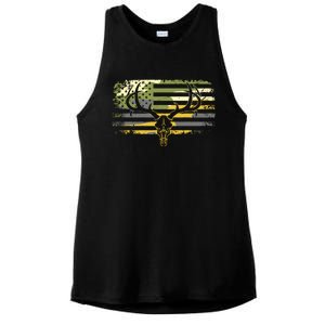 American Flag Camouflage Outdoor Antlers Deer Ladies PosiCharge Tri-Blend Wicking Tank