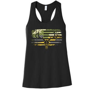 American Flag Camouflage Outdoor Antlers Deer Women's Racerback Tank