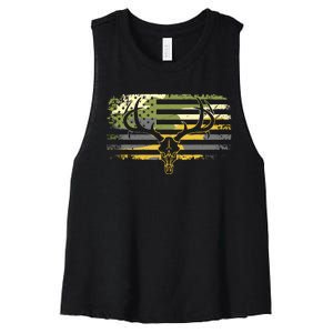 American Flag Camouflage Outdoor Antlers Deer Women's Racerback Cropped Tank