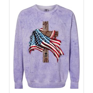 American Flag Christian Cross Jesus 4th Of July Colorblast Crewneck Sweatshirt