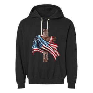 American Flag Christian Cross Jesus 4th Of July Garment-Dyed Fleece Hoodie