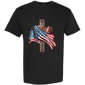 American Flag Christian Cross Jesus 4th Of July Garment-Dyed Heavyweight T-Shirt