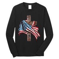 American Flag Christian Cross Jesus 4th Of July Long Sleeve Shirt