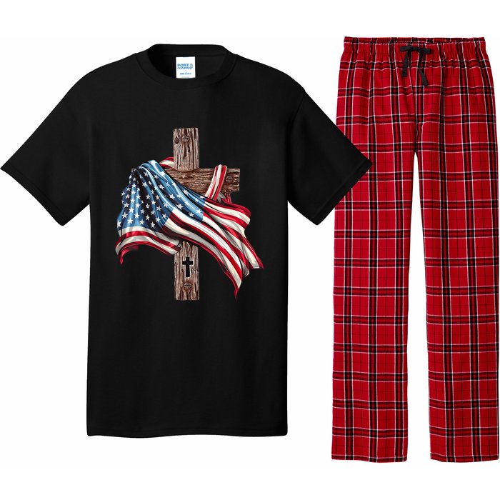 American Flag Christian Cross Jesus 4th Of July Pajama Set