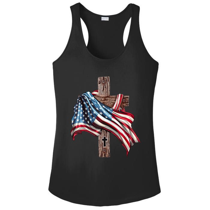 American Flag Christian Cross Jesus 4th Of July Ladies PosiCharge Competitor Racerback Tank