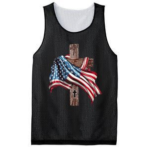 American Flag Christian Cross Jesus 4th Of July Mesh Reversible Basketball Jersey Tank