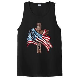 American Flag Christian Cross Jesus 4th Of July PosiCharge Competitor Tank