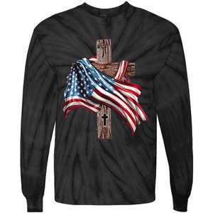 American Flag Christian Cross Jesus 4th Of July Tie-Dye Long Sleeve Shirt