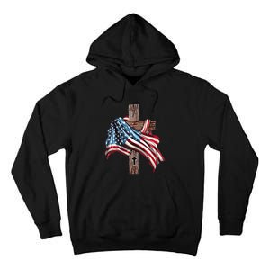 American Flag Christian Cross Jesus 4th Of July Tall Hoodie