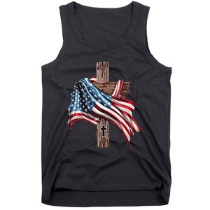 American Flag Christian Cross Jesus 4th Of July Tank Top