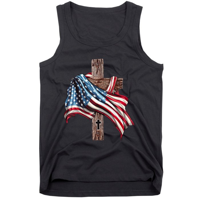 American Flag Christian Cross Jesus 4th Of July Tank Top