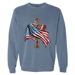 American Flag Christian Cross Jesus 4th Of July Garment-Dyed Sweatshirt