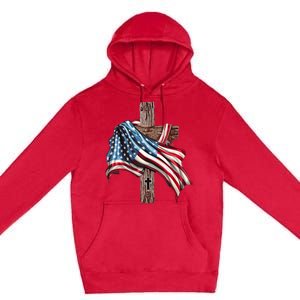 American Flag Christian Cross Jesus 4th Of July Premium Pullover Hoodie