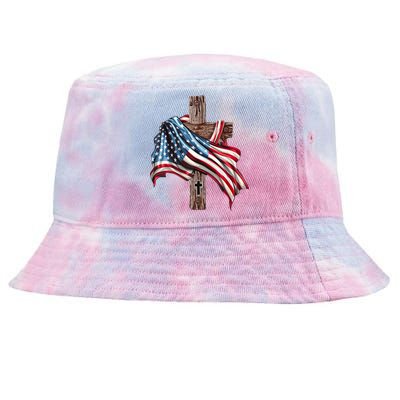 American Flag Christian Cross Jesus 4th Of July Tie-Dyed Bucket Hat