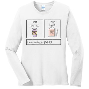 Aba First Coffee Then Data Funny Coffee Ladies Long Sleeve Shirt