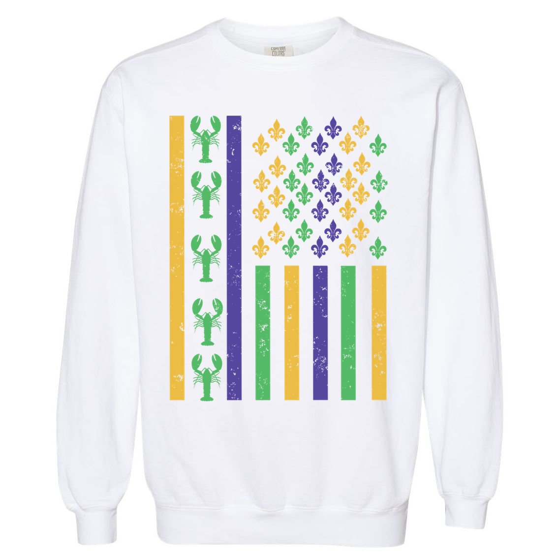 American Flag Carnival Crawfish Mardi Gras Fleur De Lys Great Gift Garment-Dyed Sweatshirt