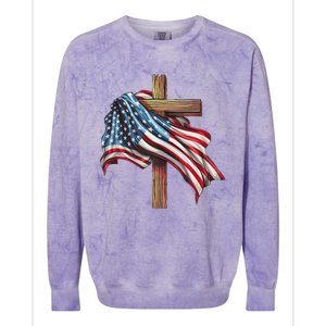 American Flag Christian Cross Jesus 4th Of July Patriotic Colorblast Crewneck Sweatshirt