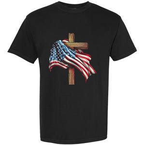 American Flag Christian Cross Jesus 4th Of July Patriotic Garment-Dyed Heavyweight T-Shirt