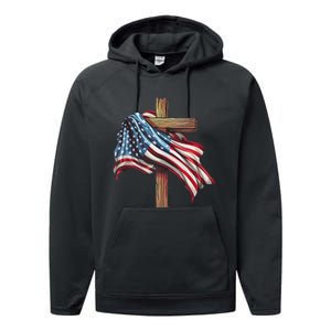 American Flag Christian Cross Jesus 4th Of July Patriotic Performance Fleece Hoodie