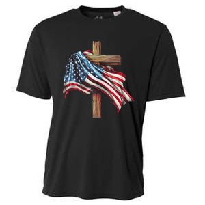 American Flag Christian Cross Jesus 4th Of July Patriotic Cooling Performance Crew T-Shirt