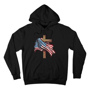 American Flag Christian Cross Jesus 4th Of July Patriotic Hoodie