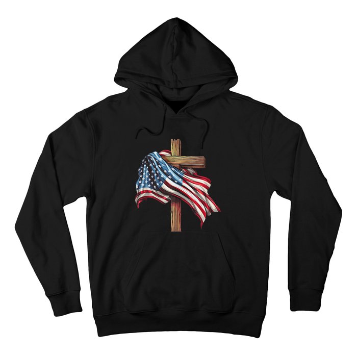 American Flag Christian Cross Jesus 4th Of July Patriotic Hoodie