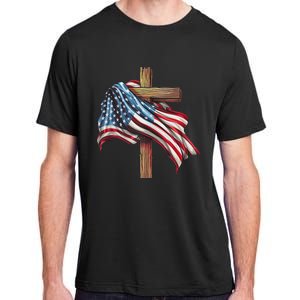 American Flag Christian Cross Jesus 4th Of July Patriotic Adult ChromaSoft Performance T-Shirt