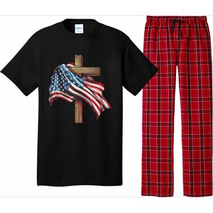 American Flag Christian Cross Jesus 4th Of July Patriotic Pajama Set