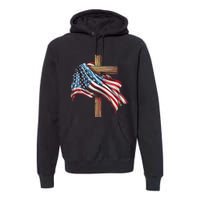 American Flag Christian Cross Jesus 4th Of July Patriotic Premium Hoodie