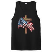 American Flag Christian Cross Jesus 4th Of July Patriotic PosiCharge Competitor Tank