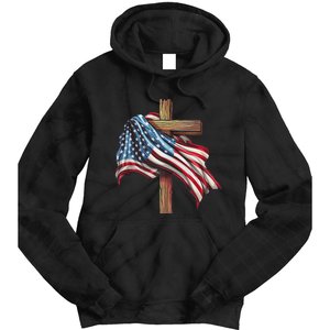 American Flag Christian Cross Jesus 4th Of July Patriotic Tie Dye Hoodie