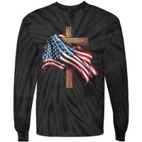 American Flag Christian Cross Jesus 4th Of July Patriotic Tie-Dye Long Sleeve Shirt