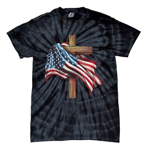 American Flag Christian Cross Jesus 4th Of July Patriotic Tie-Dye T-Shirt